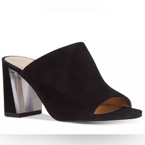 NINE WEST Gemily Black Suede Block Herel Mules - Size 8.5
